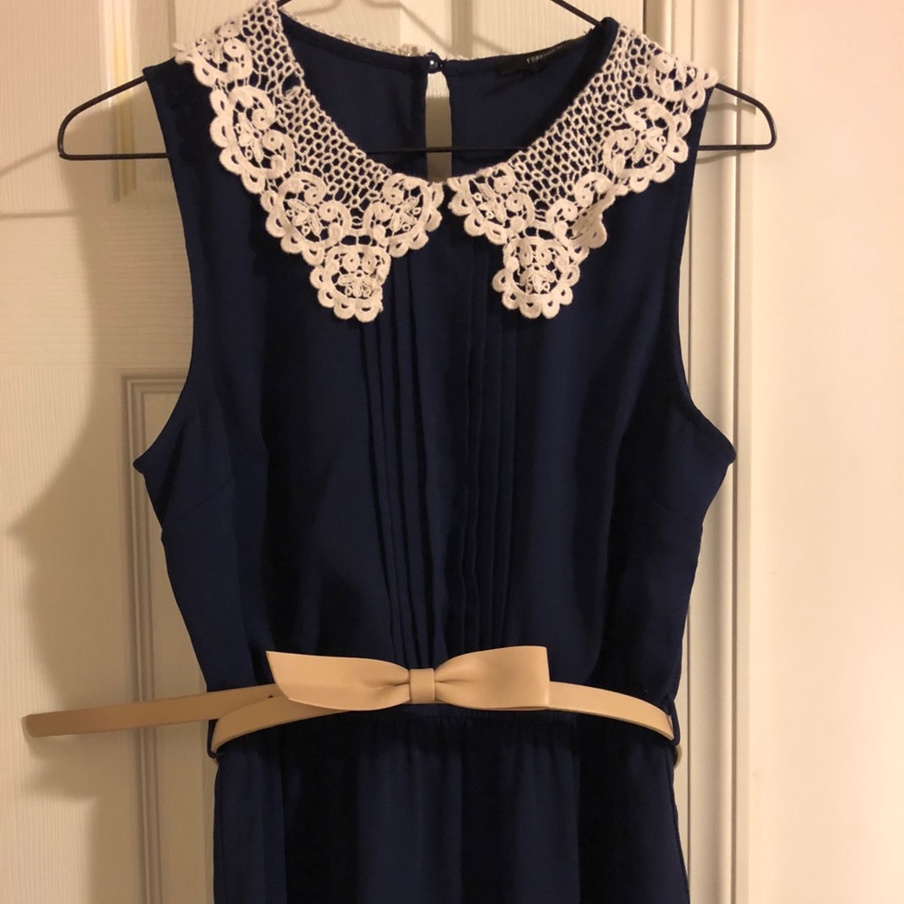 FOREVER21 Vintage Style Navy Blue Dress White Lace